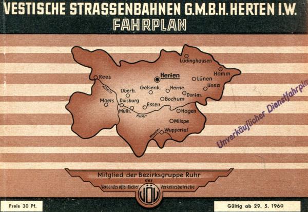 Fahrplan Vestische Straßenbahn in Herten 1960