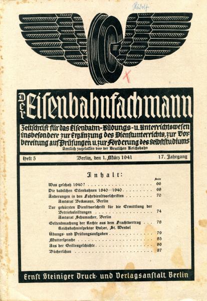 Der Eisenbahnfachmann Heft 5 / 1941