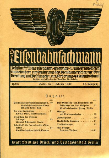 Der Eisenbahnfachmann Heft 3 / 1939