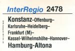 Zuglaufschild Inter Regio 2478 Konstanz – Hamburg-Altona