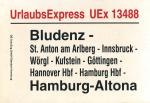 Zuglaufschild Urlaubs Express Uex 13488 Bludenz – Hamburg-Altona